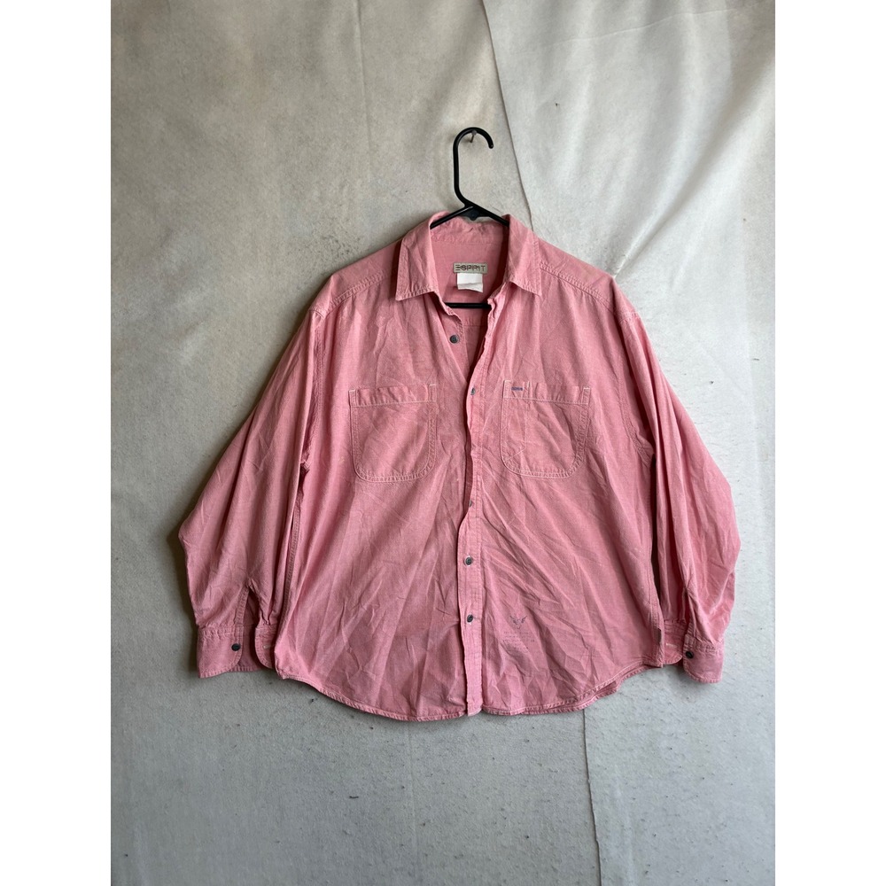 Vintage Esprit Mens Medium Pink Cotton Long Sleeve Button Down Shirt 90s 6882